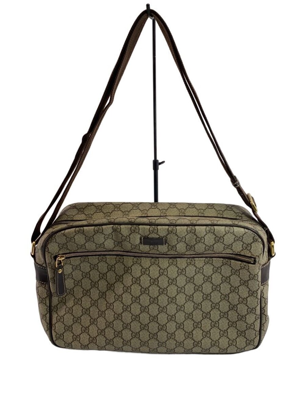 Gucci GG Supreme Crossbody Bag monogram canvas front zip Brown